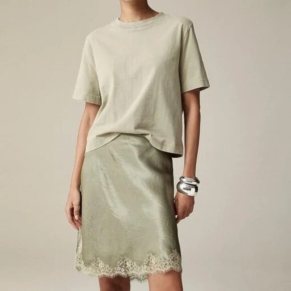 NWT J. Crew, Size XS, Gwen Lace-Trim Slip Skirt in Textured Satin, Green - Picture 1 of 11